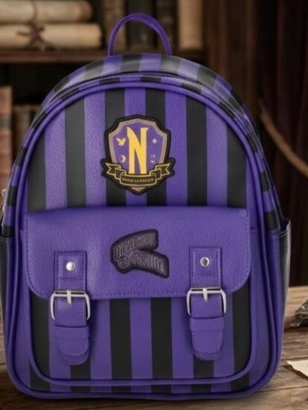 Wednesday Addams Nevermore Academy Women's Striped Mini Backpack